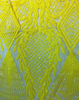 Neon Yellow Alpica Sequins Lace Fabric - Fashion Fabrics LLC