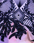 Navy Blue Nude Mesh Alpica Sequins Lace Fabric - Fashion Fabrics LLC