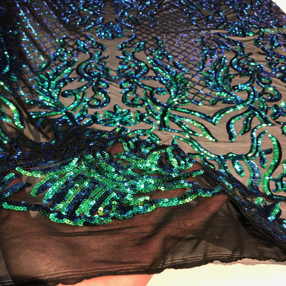 Luna Damask Stretch Sequins Couture Prom Fabric - Sold By The Yard Luna Damask Stretch Sequins Couture Prom Fabric - Sold By The Yard