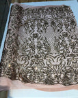 Bronze Dusty Pink Mesh Luna Stretch Sequins Lace Fabric - Fashion Fabrics LLC