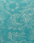 Aqua Blue Western Floral PU Faux Leather Vinyl Fabric - Fashion Fabrics LLC