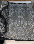 Black Silver Luna Stretch Sequins Lace Fabric - Fashion Fabrics LLC