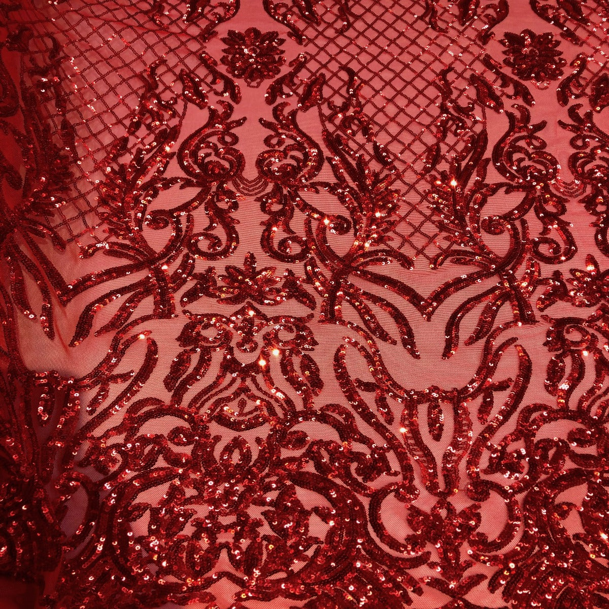 Red Luna Stretch Sequins Lace Fabric - Fashion Fabrics LLC