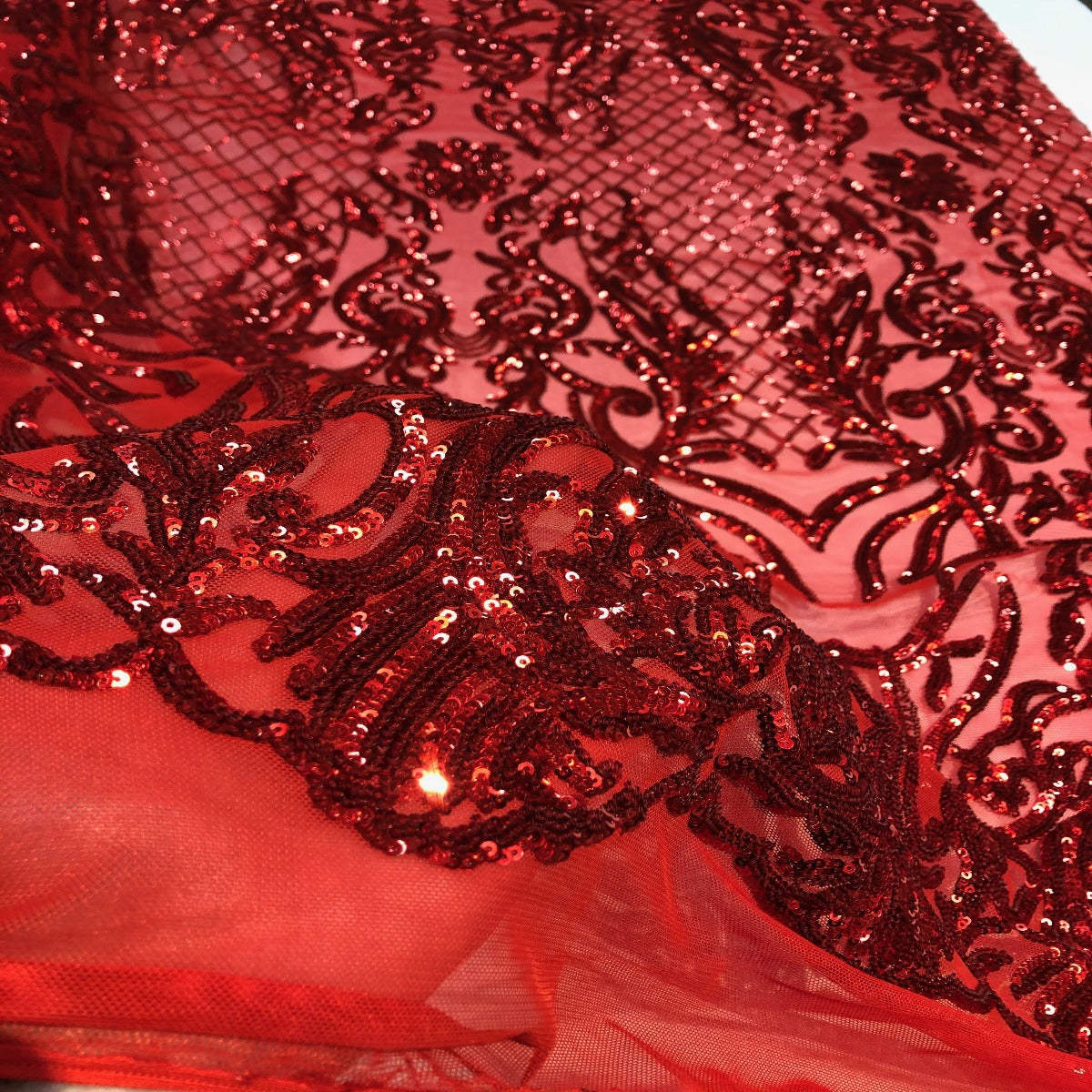 Red Luna Stretch Sequins Lace Fabric - Fashion Fabrics LLC