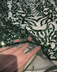 Hunter Green Luna Stretch Sequins Lace Fabric - Fashion Fabrics LLC