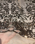 Bronze Nude Mesh Luna Stretch Sequins Lace Fabric - Fashion Fabrics LLC