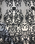 Black Nude Mesh Luna Stretch Sequins Lace Fabric - Fashion Fabrics LLC