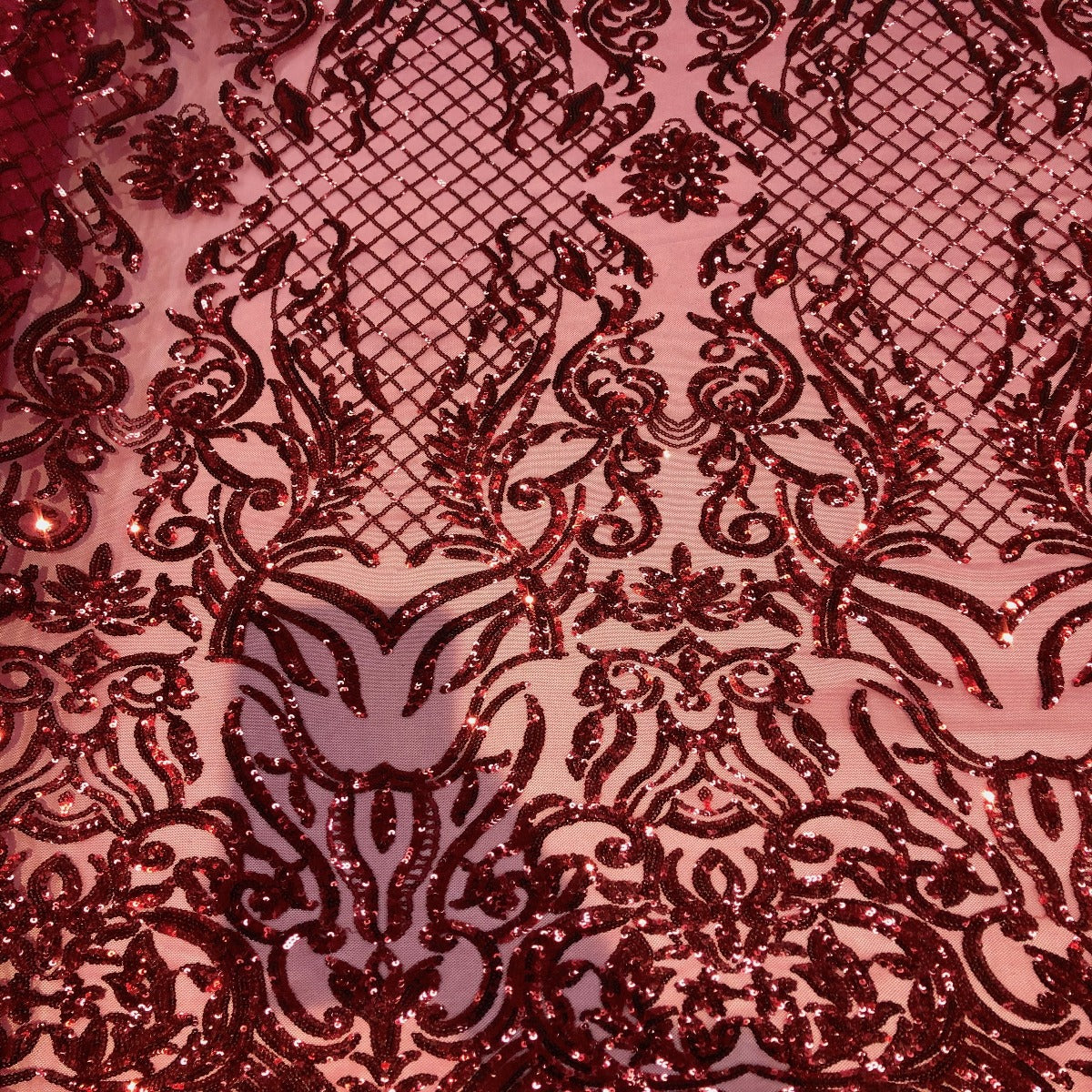 Burgundy Luna Stretch Sequins Lace Fabric - Fashion Fabrics LLC