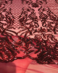 Burgundy Luna Stretch Sequins Lace Fabric - Fashion Fabrics LLC
