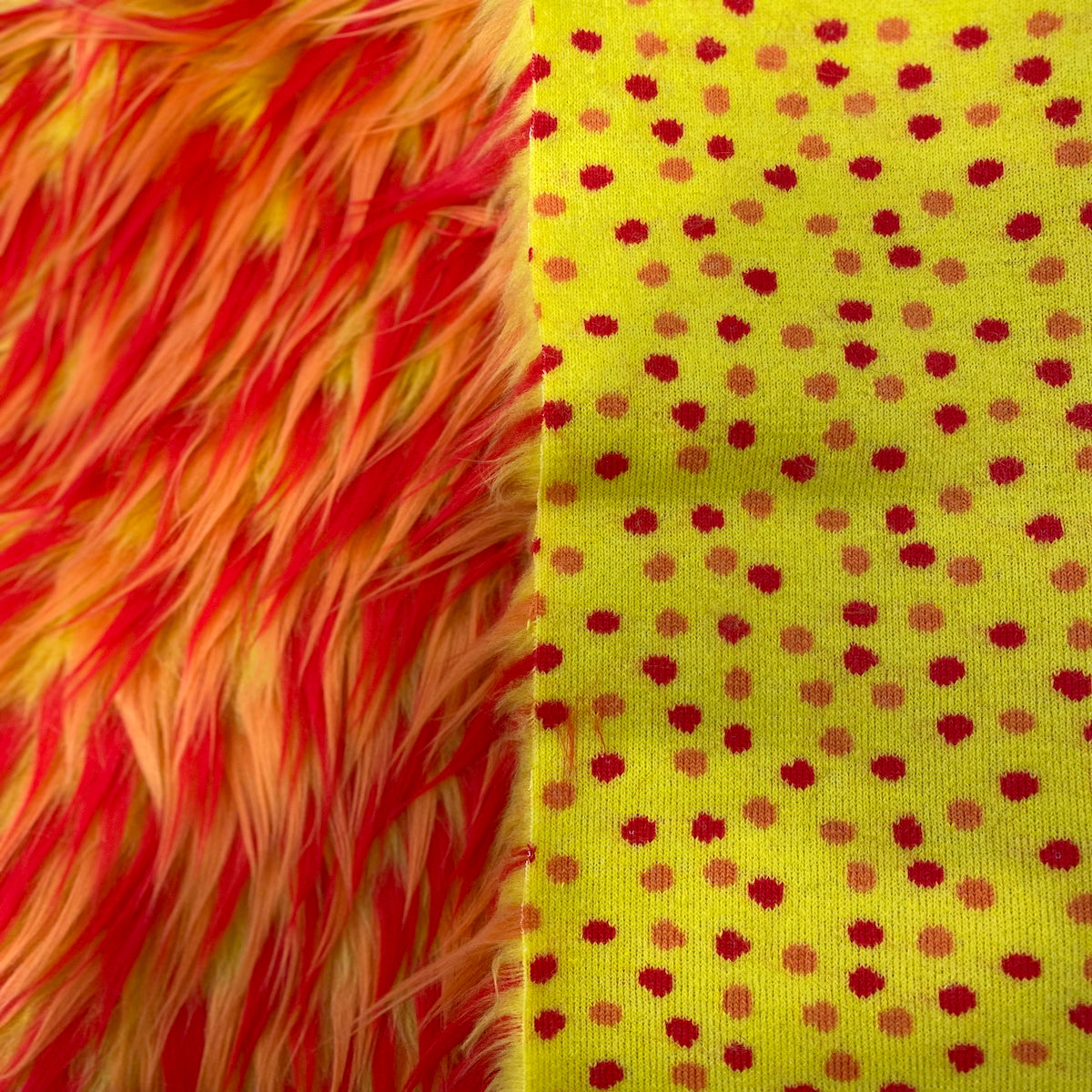 Yellow Red Orange Three Spike Shaggy Faux Fur Fabric - Fashion Fabrics LLC