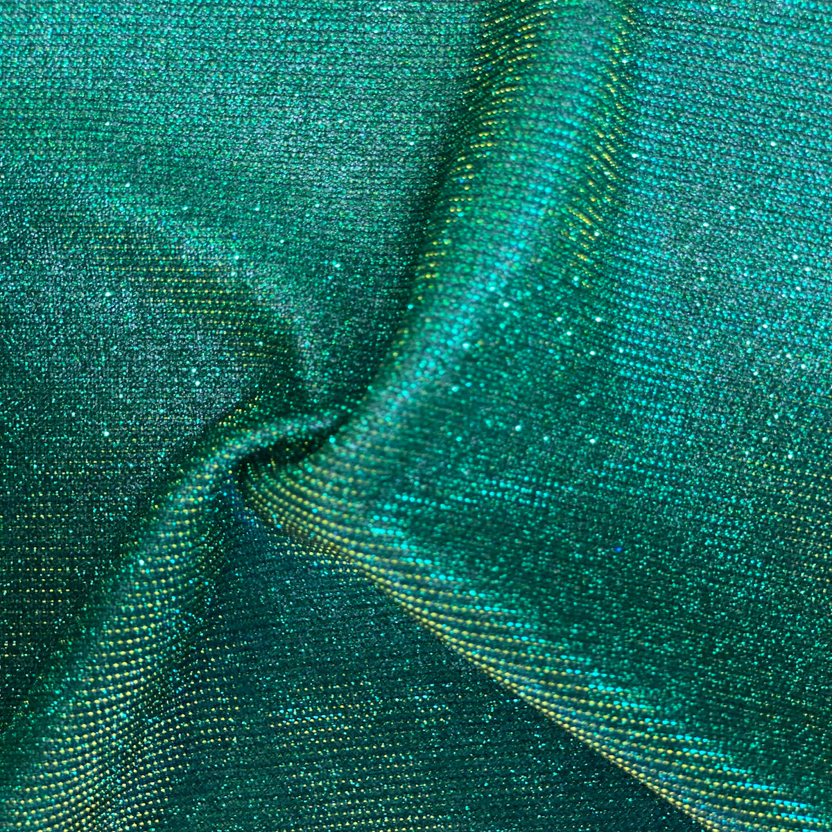 Green Gold Holographic Shimmer Glitter Spandex Fabric - Fashion Fabrics LLC