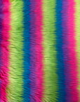 Neon Rainbow Stripe Long Pile Faux Fur Fabric - Fashion Fabrics LLC