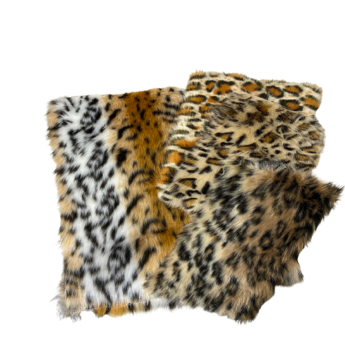 Gold White Leopard Print Long Pile Faux Fur Fabric - Fashion Fabrics LLC