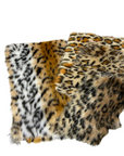 Gold White Leopard Print Long Pile Faux Fur Fabric - Fashion Fabrics LLC