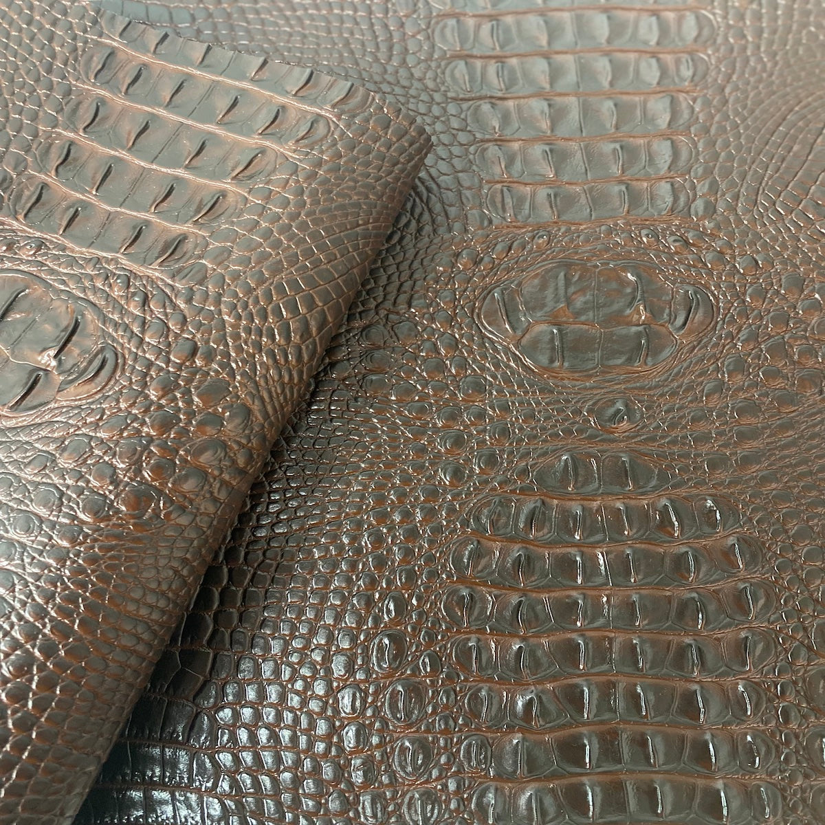 Dark Brown Amazon 3D Embossed Gator Faux Leather Vinyl Fabric - Fashion Fabrics LLC
