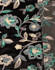Teal Blue Multicolor Briony Floral Embroidered Stretch Velvet Fabric - Fashion Fabrics LLC