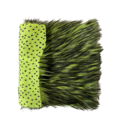 Lime Green Black Husky Print Long Pile Shaggy Faux Fur Fabric - Fashion Fabrics LLC