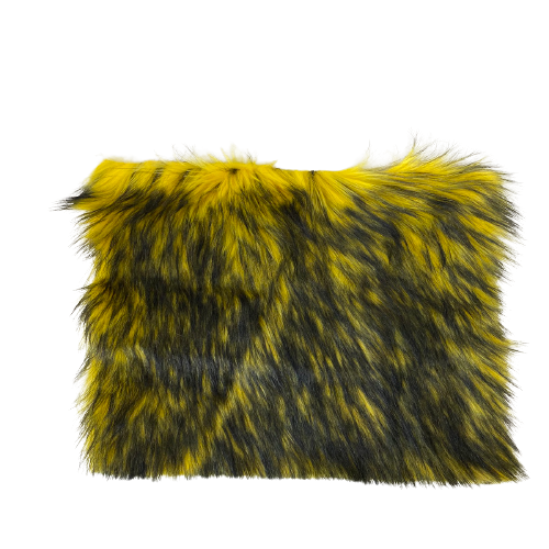Yellow Black Husky Print Long Pile Shaggy Faux Fur Fabric - Fashion Fabrics LLC