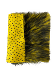 Yellow Black Husky Print Long Pile Shaggy Faux Fur Fabric - Fashion Fabrics LLC