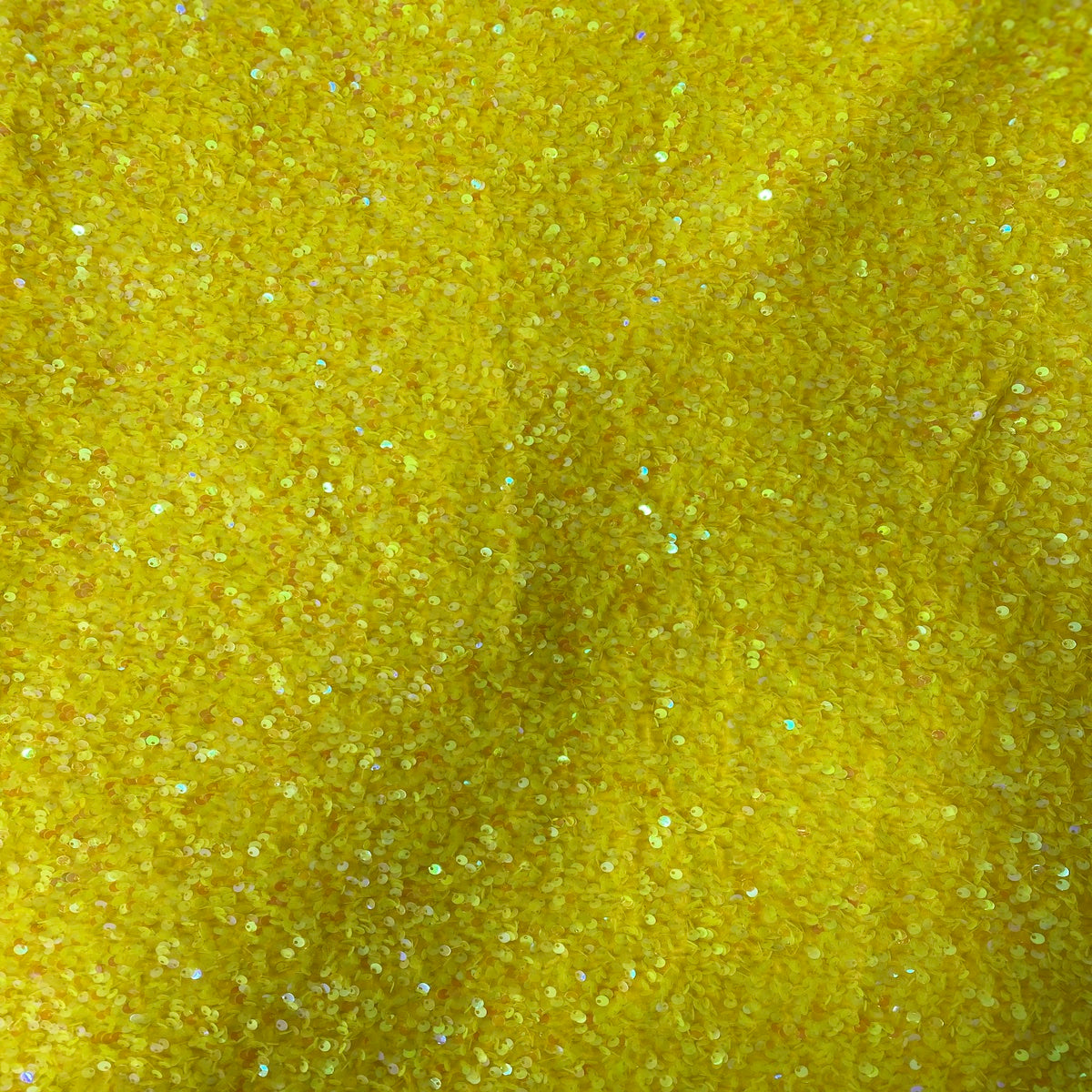 Yellow Iridescent Sequins Embroidered Stretch Velvet Rodeo Fabric - Fashion Fabrics LLC