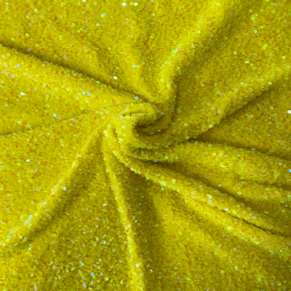 Yellow Iridescent Sequins Embroidered Stretch Velvet Rodeo Fabric - Fashion Fabrics LLC
