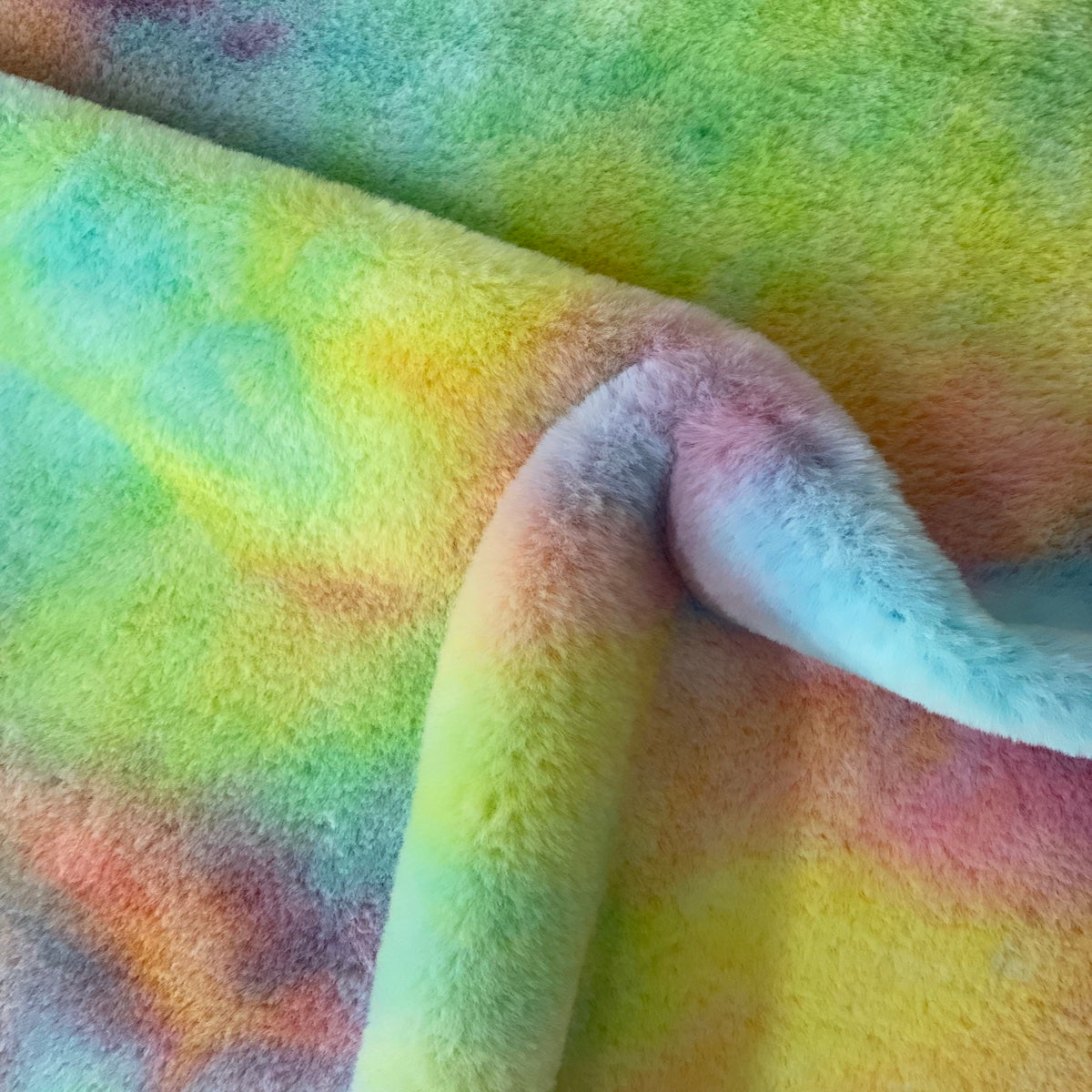 Rainbow Tie Dye Rabbit Soft Plush Short Pile Faux Fur Fabric - Fashion Fabrics LLC