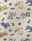 White | Blue Puppy Bone Print Poly Cotton Fabric - Fashion Fabrics LLC