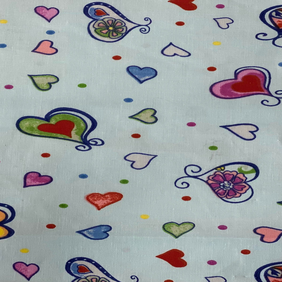 Baby Blue Heart Shape Print Poly Cotton Fabric - Fashion Fabrics LLC