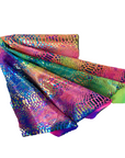 Lime Green | Blue Holographic Tie Dye Taipan Snakeskin Nylon Spandex Fabric - Fashion Fabrics LLC