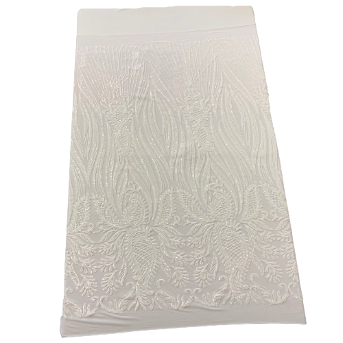 White Nebill Stretch Sequins Lace Fabric - Fashion Fabrics LLC
