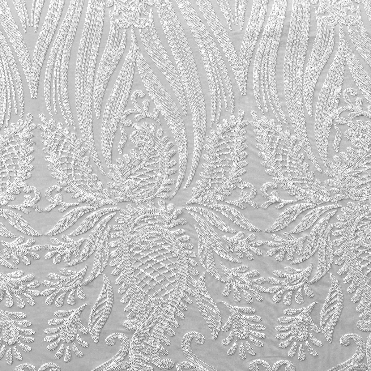 White Nebill Stretch Sequins Lace Fabric - Fashion Fabrics LLC