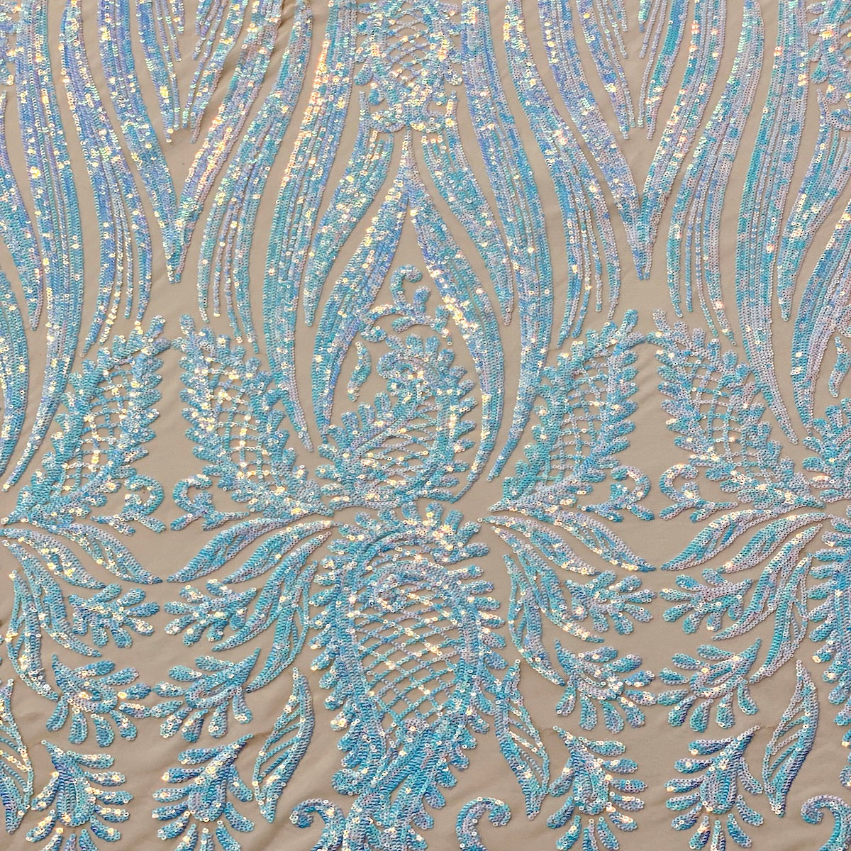Pearl Blue Iridescent Nebill Stretch Sequins Lace Fabric - Fashion Fabrics LLC