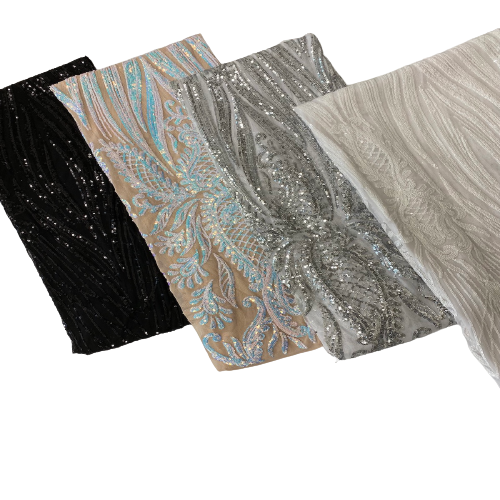Black Nebill Stretch Sequins Lace Fabric - Fashion Fabrics LLC