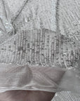 Silver Mille Striped Stretch Sequins Lace Fabric - Fashion Fabrics LLC