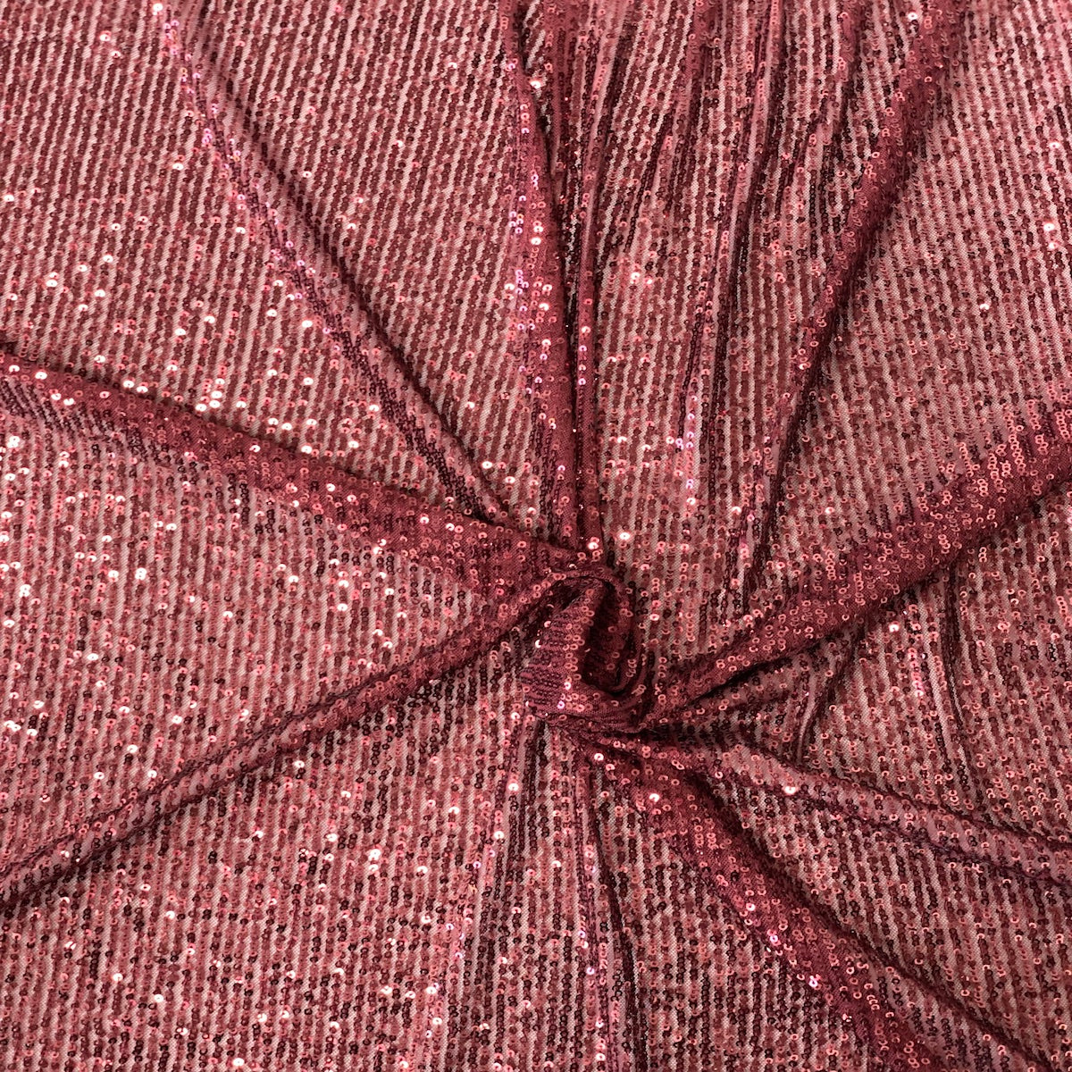 Burgundy Mille Striped Stretch Sequins Lace Fabric - Fashion Fabrics LLC