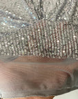 Silver | Gray Mille Striped Stretch Sequins Lace Fabric - Fashion Fabrics LLC