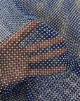Royal Blue Serene Iridescent Rhinestone Fishnet Lace Fabric - Fashion Fabrics LLC