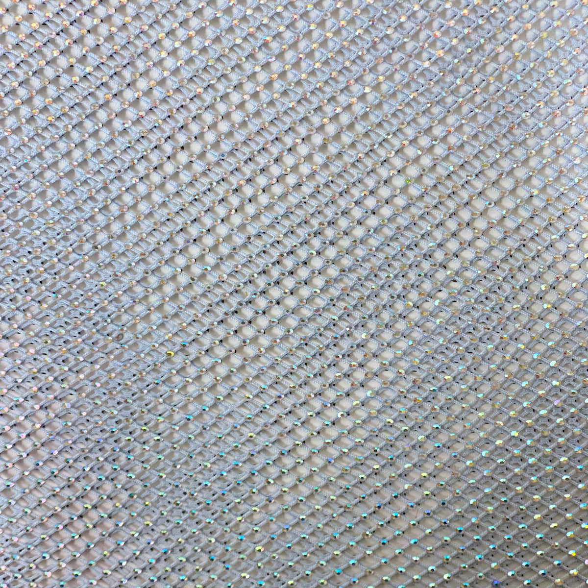 Baby Blue Serene Iridescent Rhinestone Fishnet Lace Fabric - Fashion Fabrics LLC