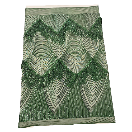 Hunter Green Flamingo Fringe Sequins Embroidered Fabric - Fashion Fabrics LLC