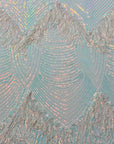 Iridescent Blue White Mesh Flamingo Fringe Sequins Embroidered Fabric - Fashion Fabrics LLC