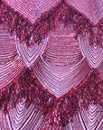 Burgundy Flamingo Fringe Sequins Embroidered Fabric - Fashion Fabrics LLC