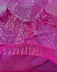 Iridescent Pink Flamingo Fringe Sequins Embroidered Fabric - Fashion Fabrics LLC