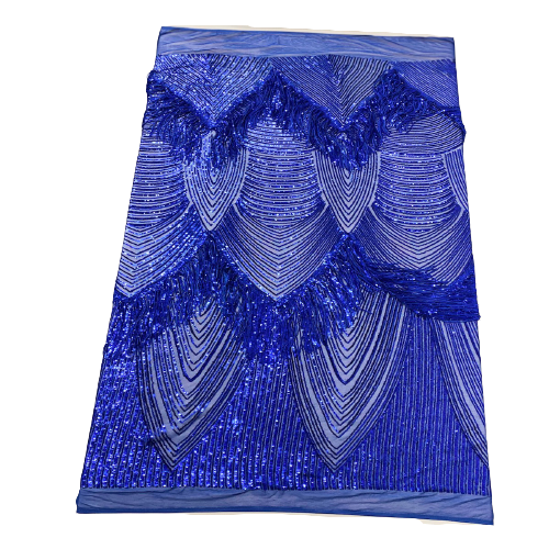 Royal Blue Flamingo Fringe Sequins Embroidered Fabric - Fashion Fabrics LLC