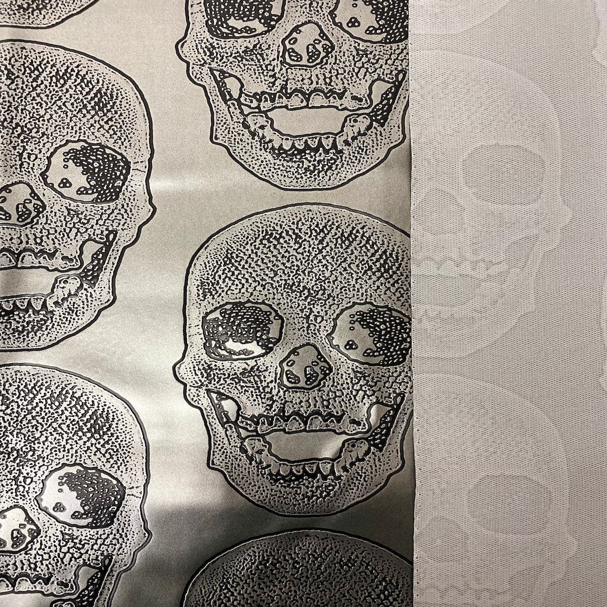 Silver Skeleton Skull Vinyl Fabric - Fashion Fabrics LLC