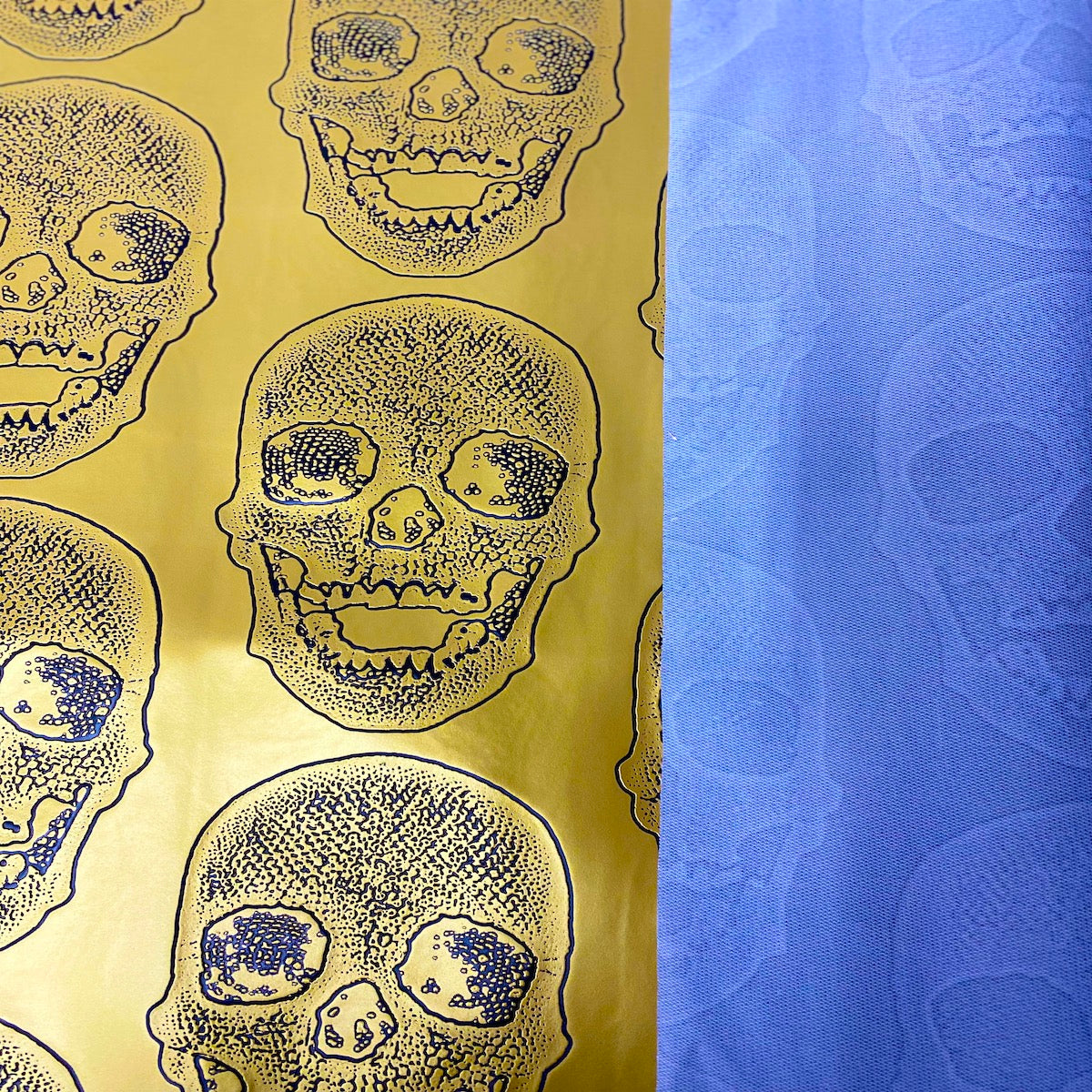Gold Skeleton Skull Vinyl Fabric - Fashion Fabrics LLC