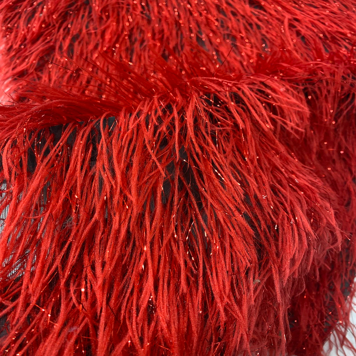 Red Metallic Faux Ostrich Feather Lace Fabric - Fashion Fabrics LLC