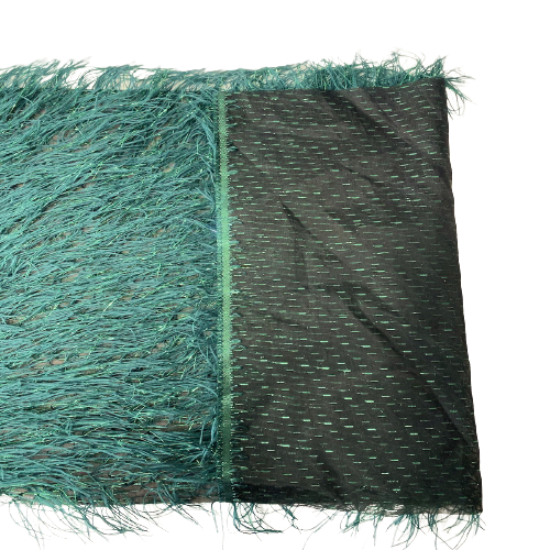 Hunter Green Metallic Faux Ostrich Feather Lace Fabric - Fashion Fabrics LLC
