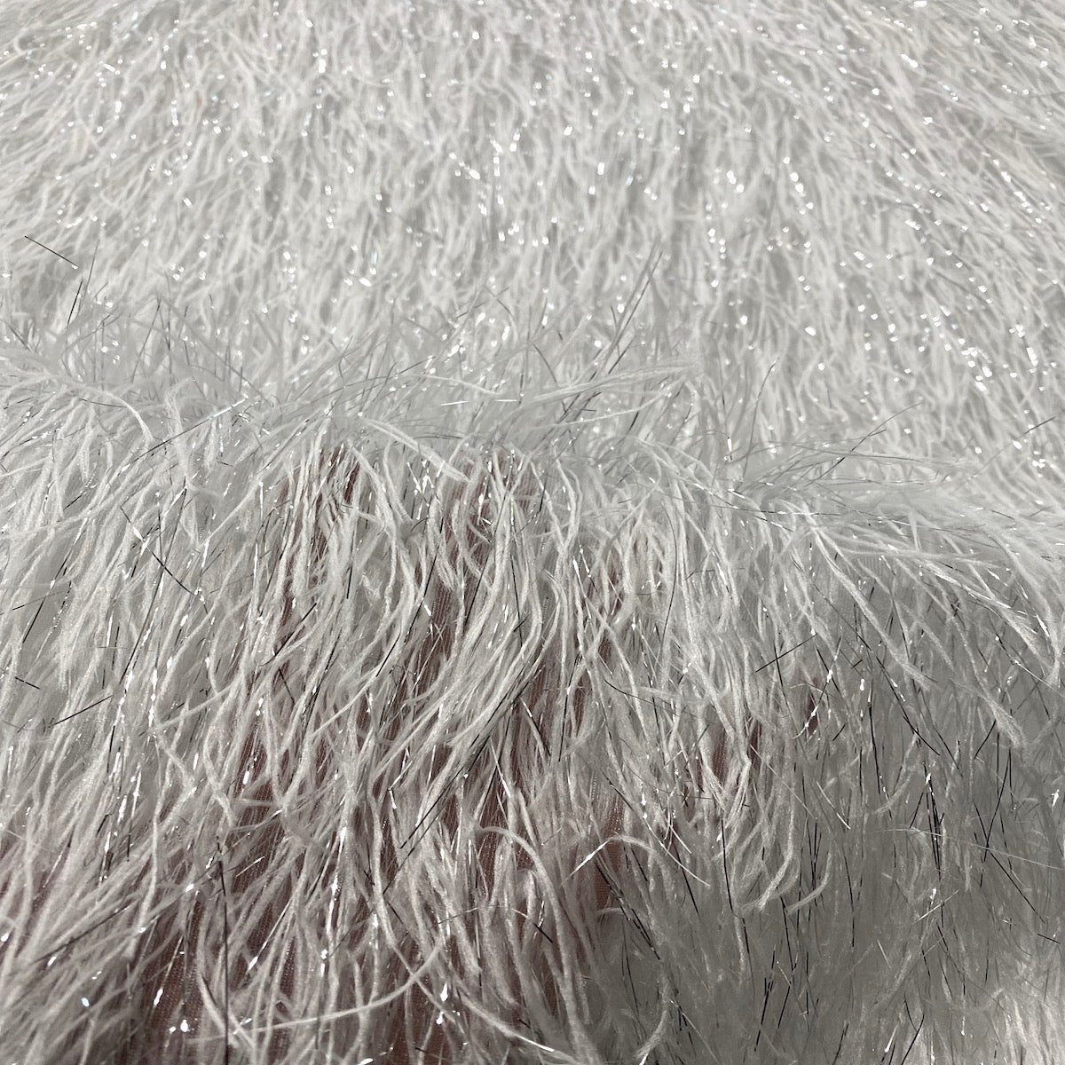 White | Silver Metallic Faux Ostrich Feather Lace Fabric - Fashion Fabrics LLC
