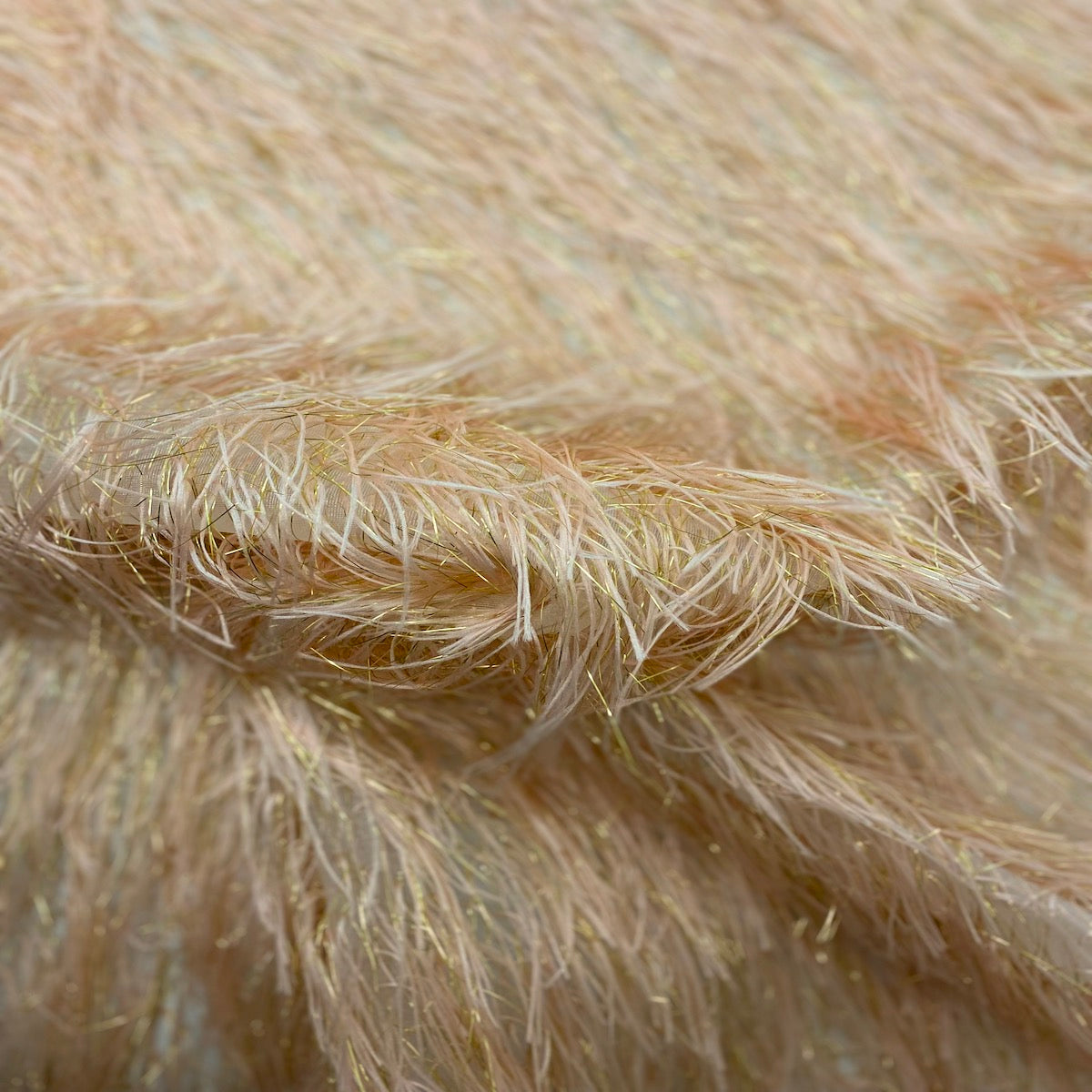 Dusty Rose | Gold Metallic Faux Ostrich Feather Lace Fabric - Fashion Fabrics LLC