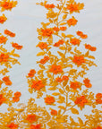 Orange 3D Embroidered Satin Floral Pearl Lace Fabric - Fashion Fabrics LLC